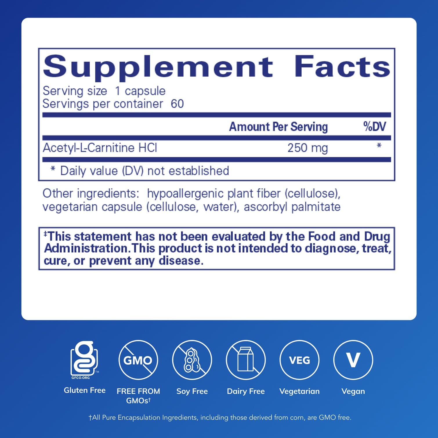 Pure Encapsulations Acetyl-L-Carnitine 250 mg capsules ready for daily focus and mental clarity