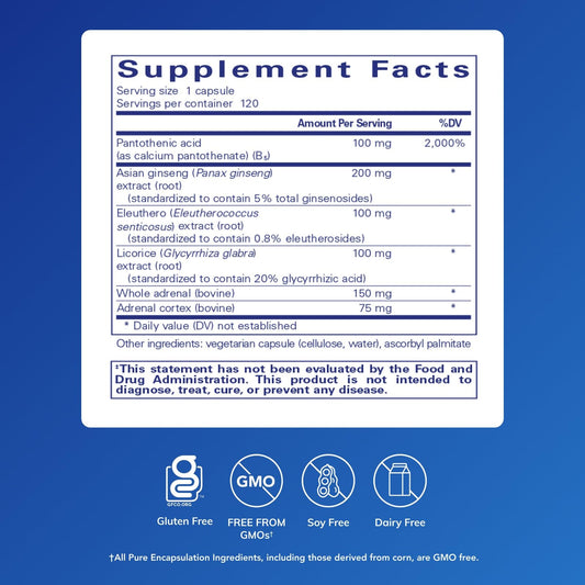 Pure Encapsulations ADR Formula bottle back label with ingredients details for hypoallergenic use
