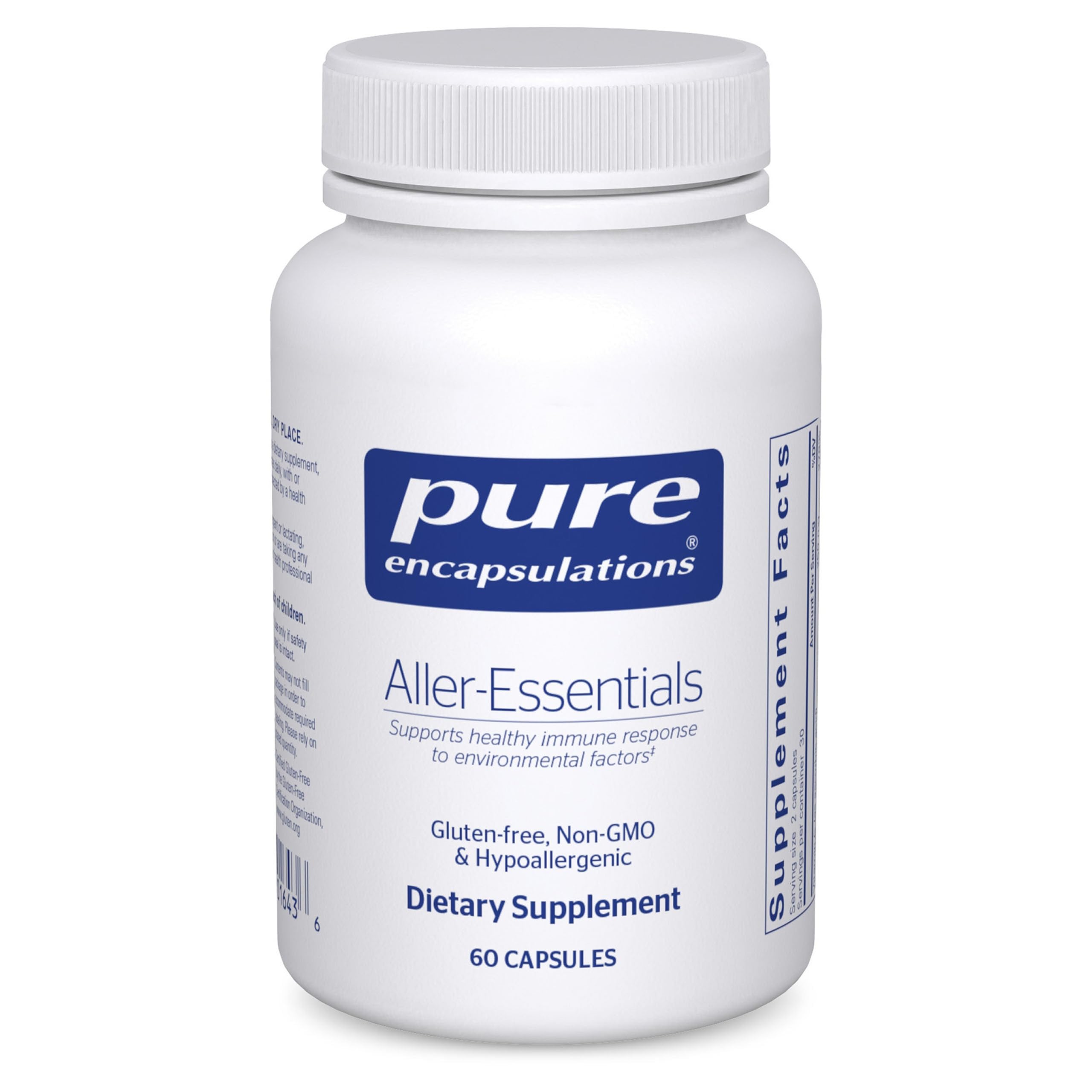 Pure Encapsulations Aller-Essentials bottle front shows hypoallergenic immune support formula.