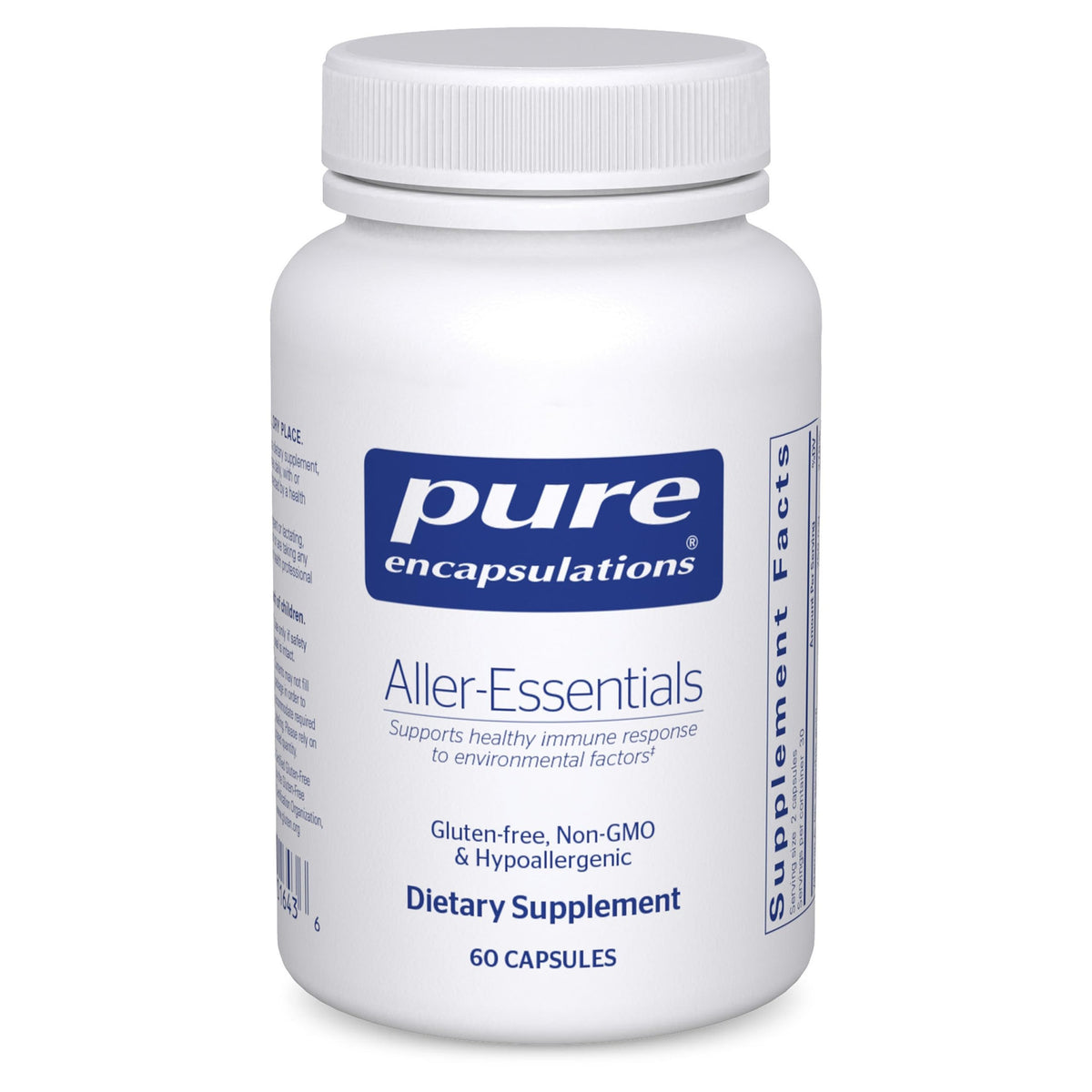 Pure Encapsulations Aller-Essentials bottle front shows hypoallergenic immune support formula.
