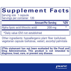 Pure Encapsulations Alpha Lipoic Acid 200mg capsules close-up for precise dosing