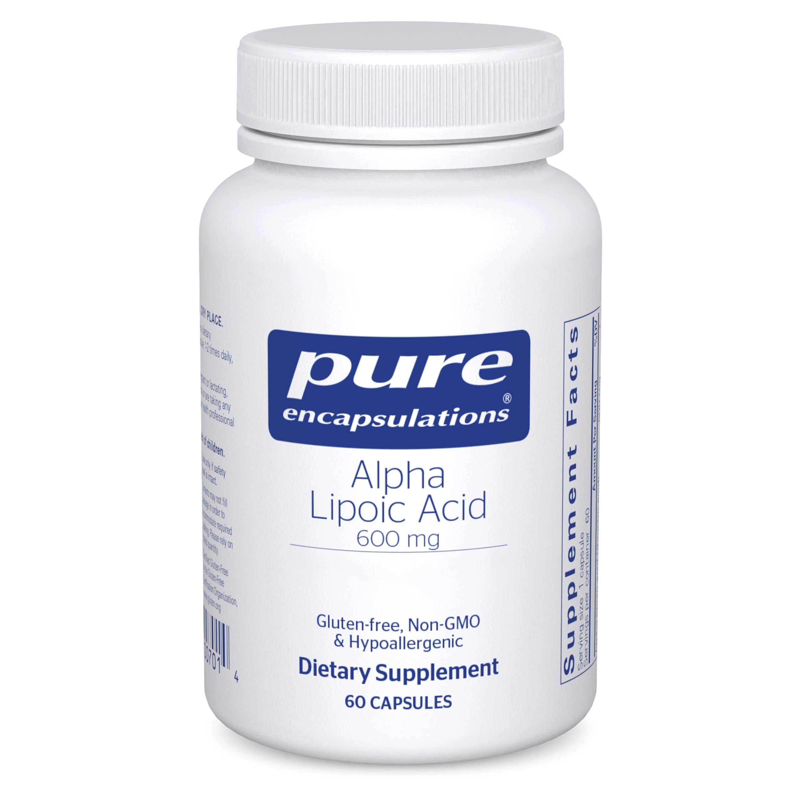 Pure Encapsulations Alpha Lipoic Acid 600 mg bottle signals premium antioxidant support.