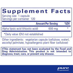 Pure Encapsulations Alpha Lipoic Acid capsules arranged for daily antioxidant support.