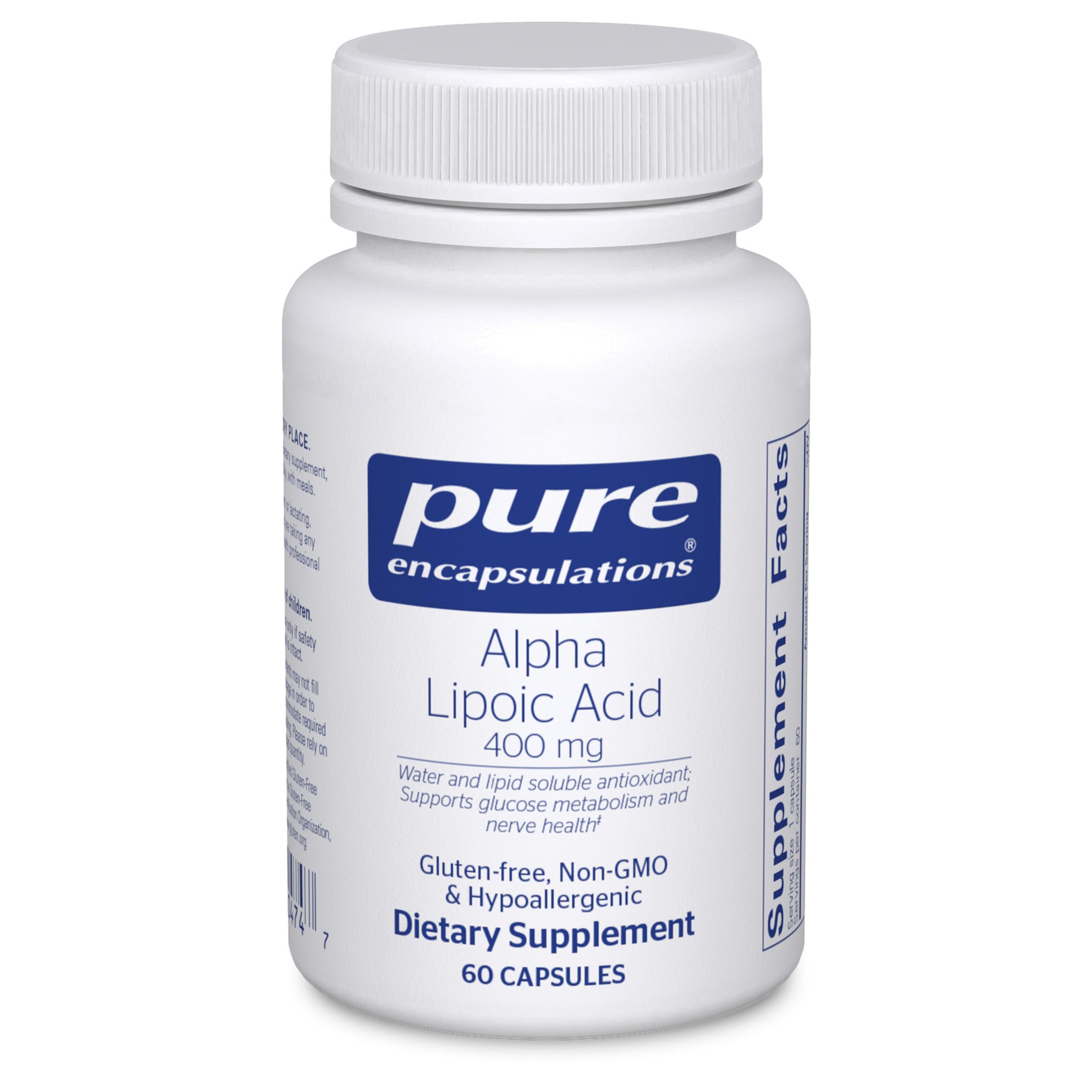 Pure Encapsulations Alpha Lipoic Acid bottle shown for daily energy support.