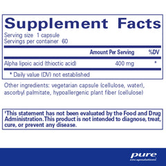 Pure Encapsulations Alpha Lipoic Acid capsules close-up for convenient daily use.