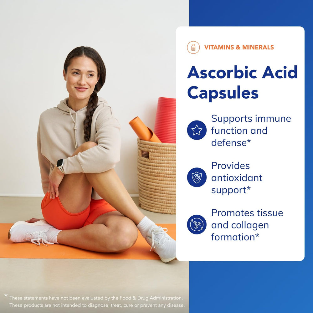 Product label of Pure Encapsulations Ascorbic Acid highlighting non-GMO and allergen-free formulation.