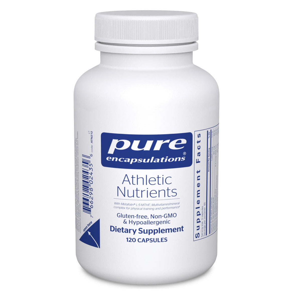 Pure Encapsulations Athletic Nutrients bottle front supports training stamina.