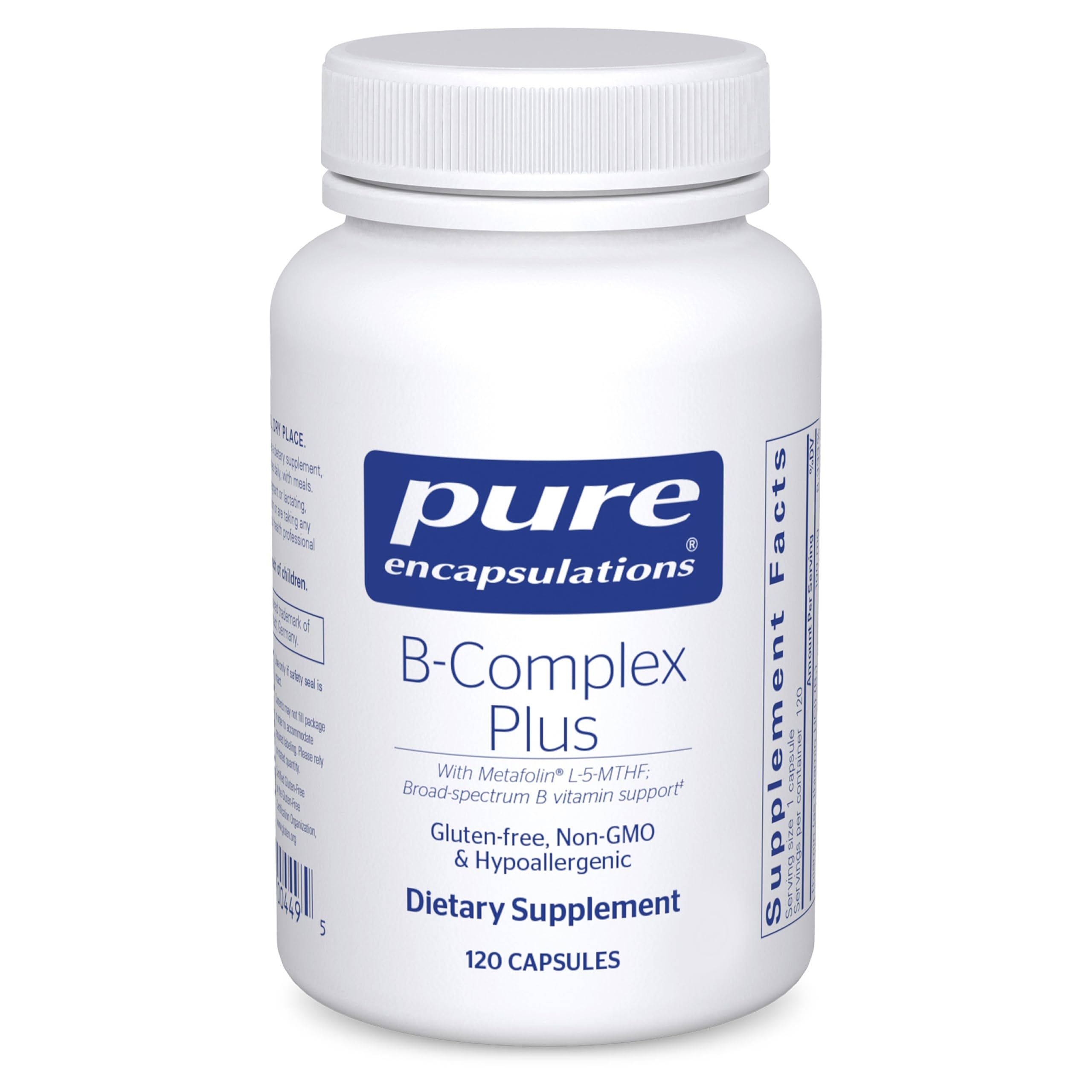 Pure Encapsulations B-Complex Plus bottle front view for energy and nervous system support