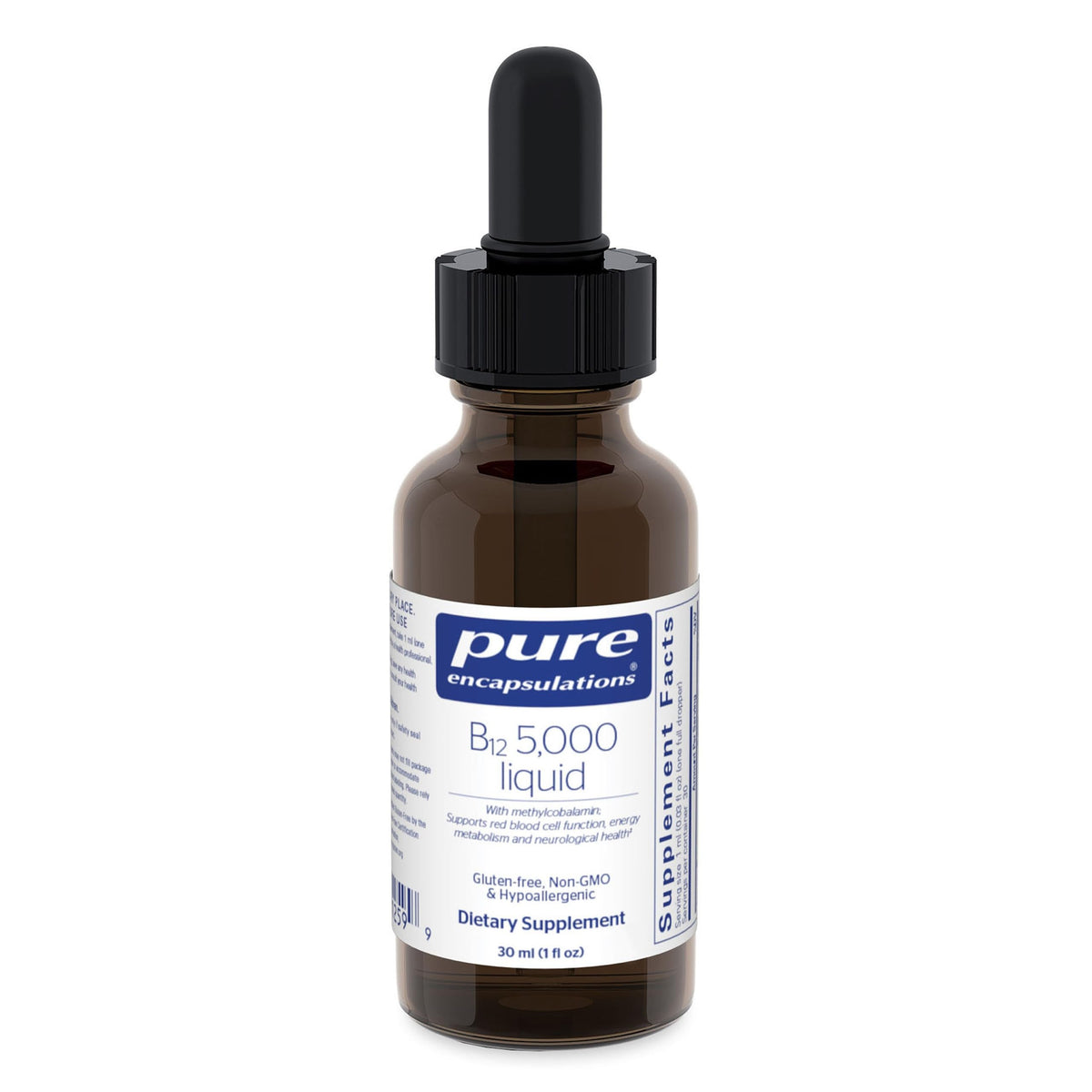 Pure Encapsulations B12 5,000 liquid bottle pour supports easy daily use and energy