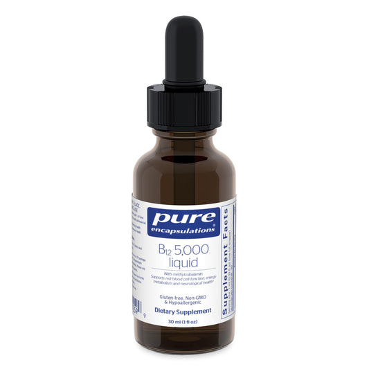 Pure Encapsulations B12 5,000 liquid bottle pour supports easy daily use and energy