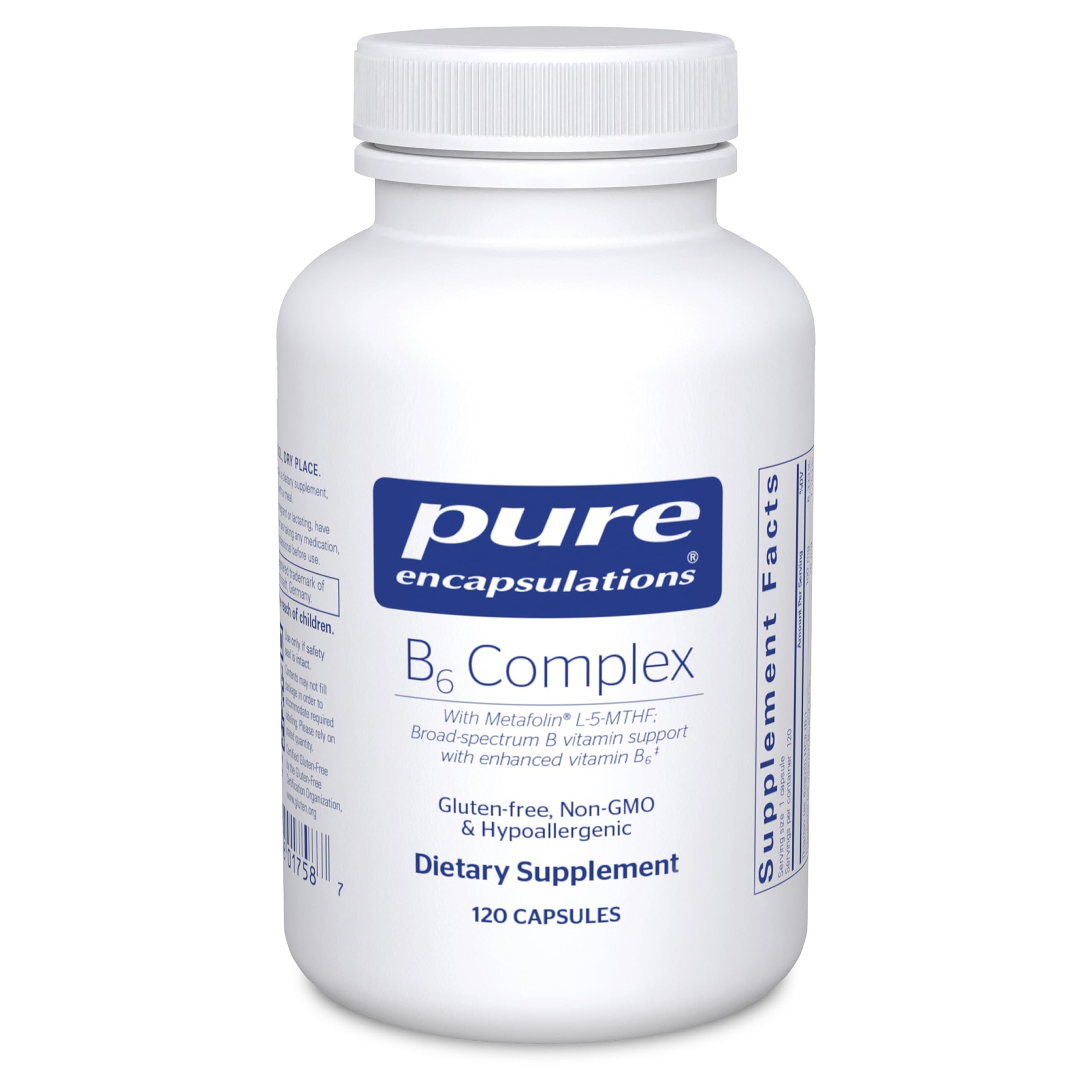 Pure Encapsulations B6 Complex bottle; supports nervous system and brain health
