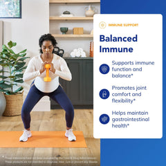 Pure Encapsulations Balanced Immune capsules close-up illustrating daily dosage and size.