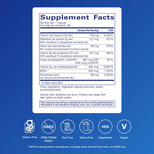 Pure Encapsulations B-Complex Plus bottle front showcases product label