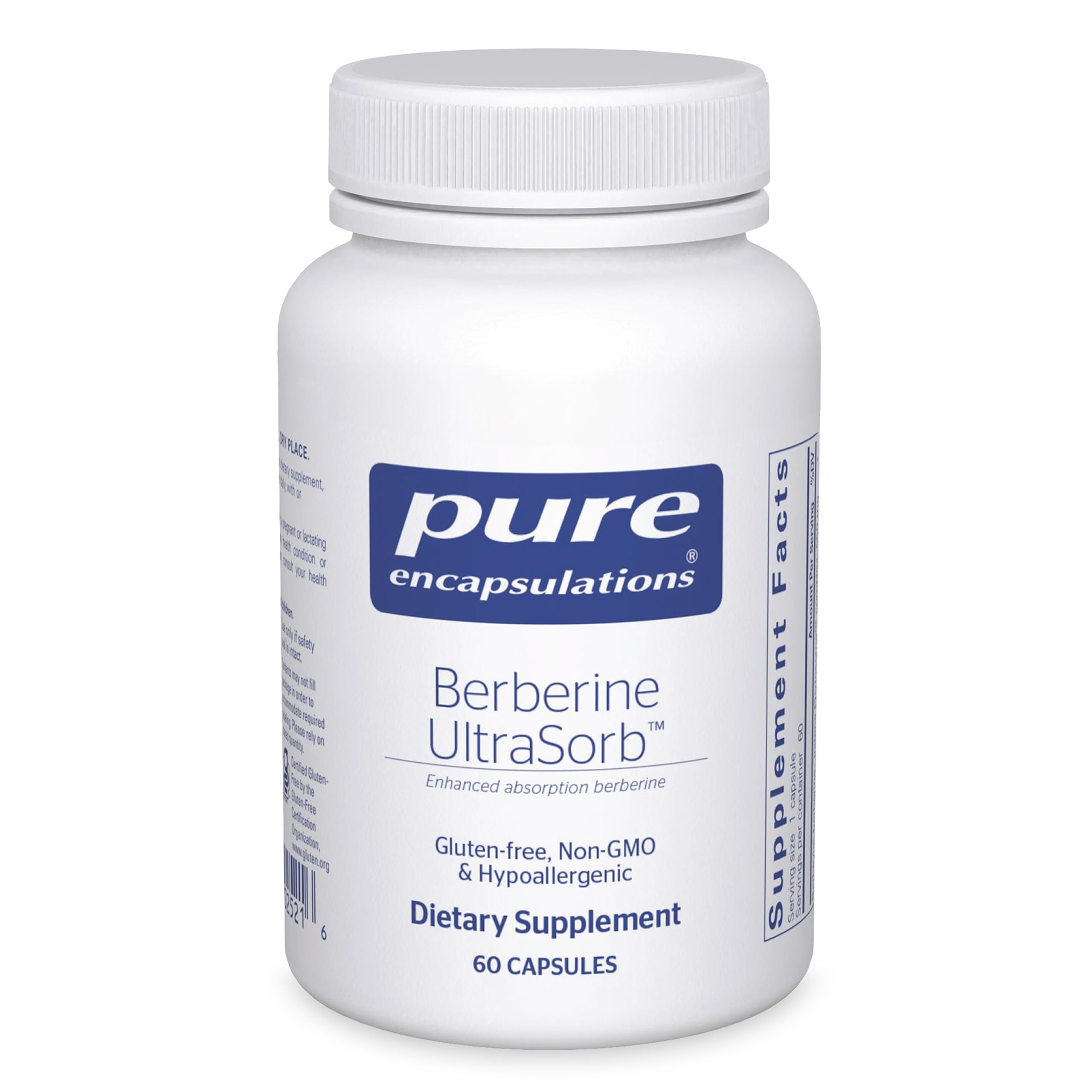 Pure Encapsulations Berberine UltraSorb bottle shows enhanced absorption.