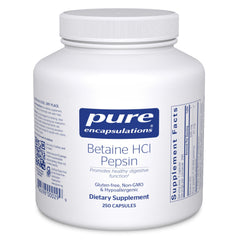 Pure Encapsulations Betaine HCl Pepsin bottle label signaling digestion support