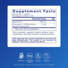 Betaine HCl Pepsin capsules closeup highlighting digestive enzyme support