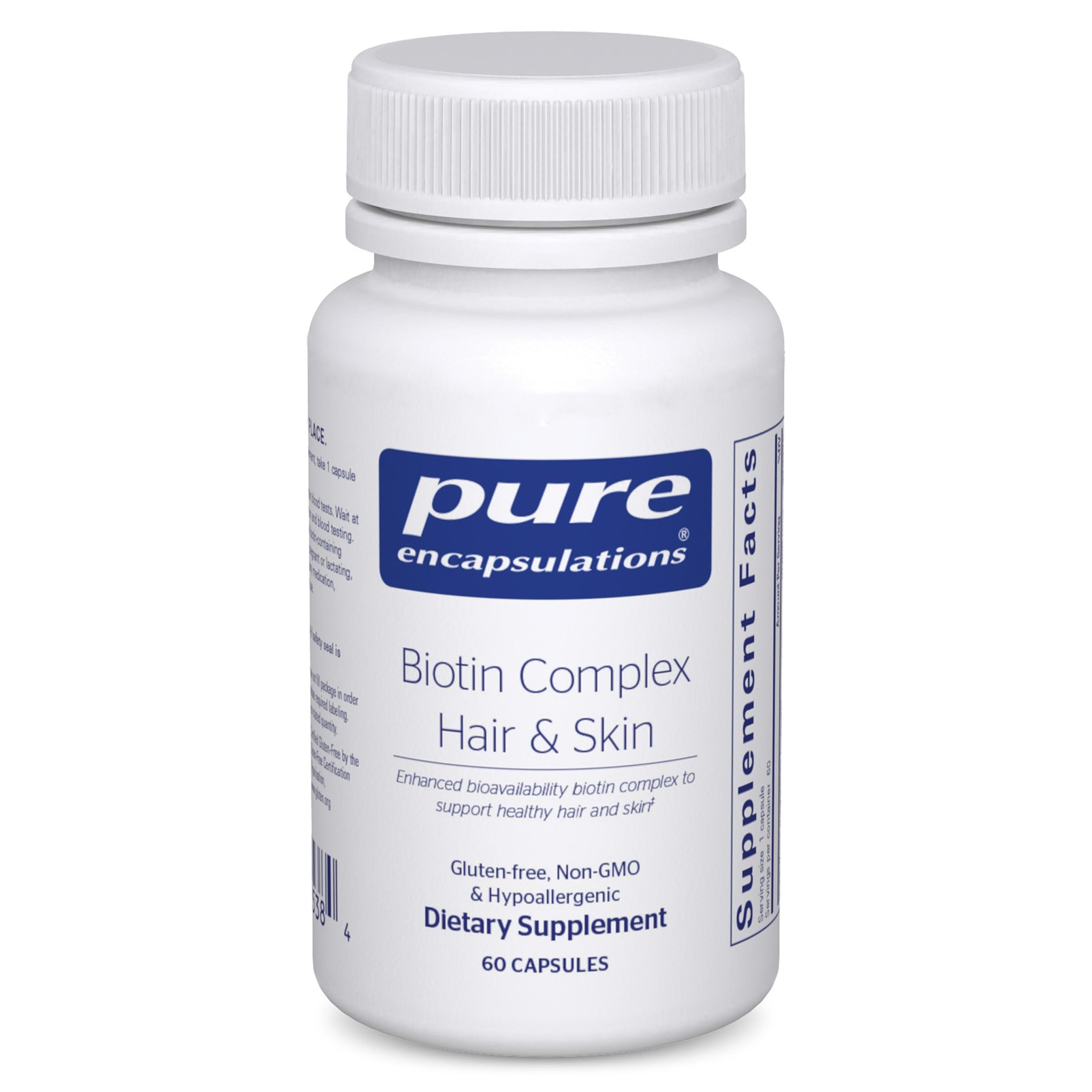 Pure Encapsulations Biotin Complex bottle shows capsules for daily support.