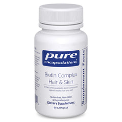 Pure Encapsulations Biotin Complex bottle shows capsules for daily support.