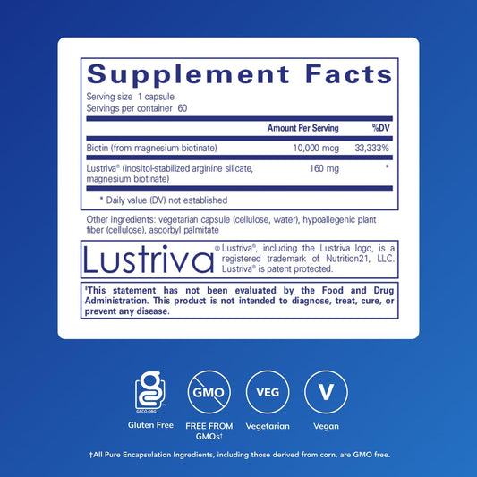 Biotin Complex packaging highlights clean labeling and allergen-free ingredients.