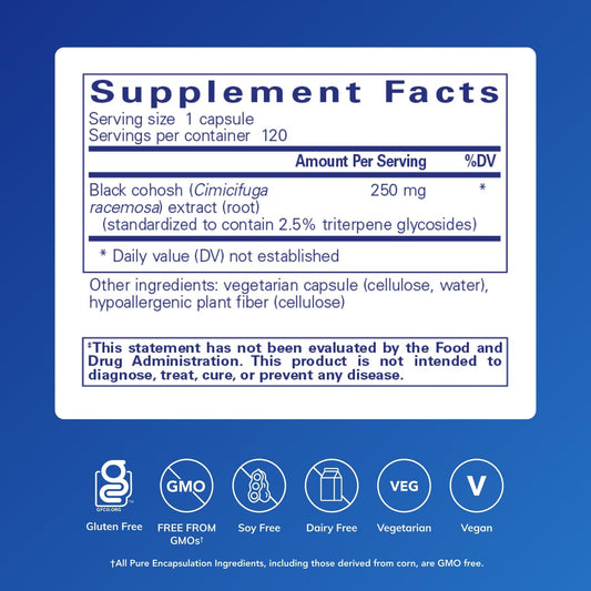 Close-up of Pure Encapsulations Black Cohosh capsules for easy daily use