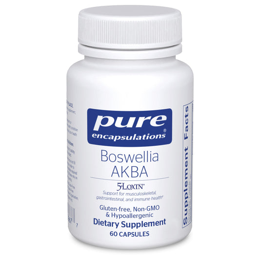 Pure Encapsulations Boswellia AKBA bottle with capsules suggesting potential joint support.