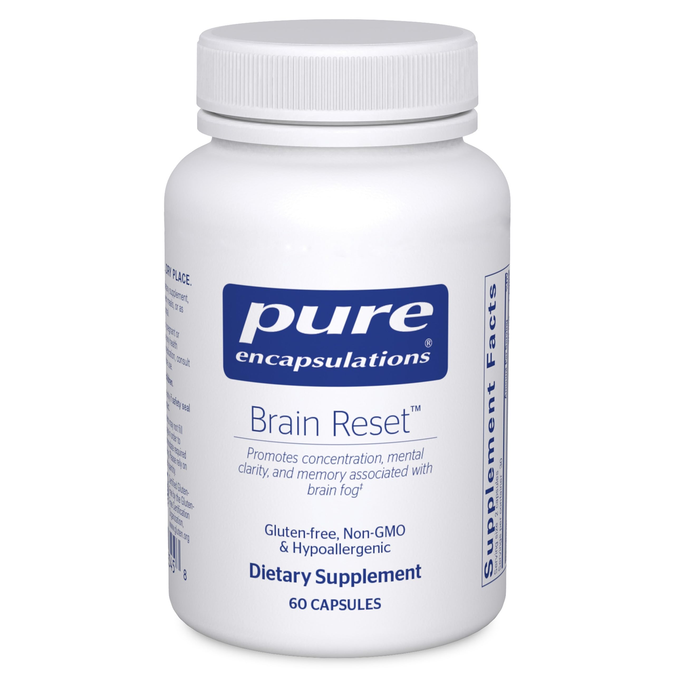 Pure Encapsulations Brain Reset bottle suggesting focus support and overall wellness