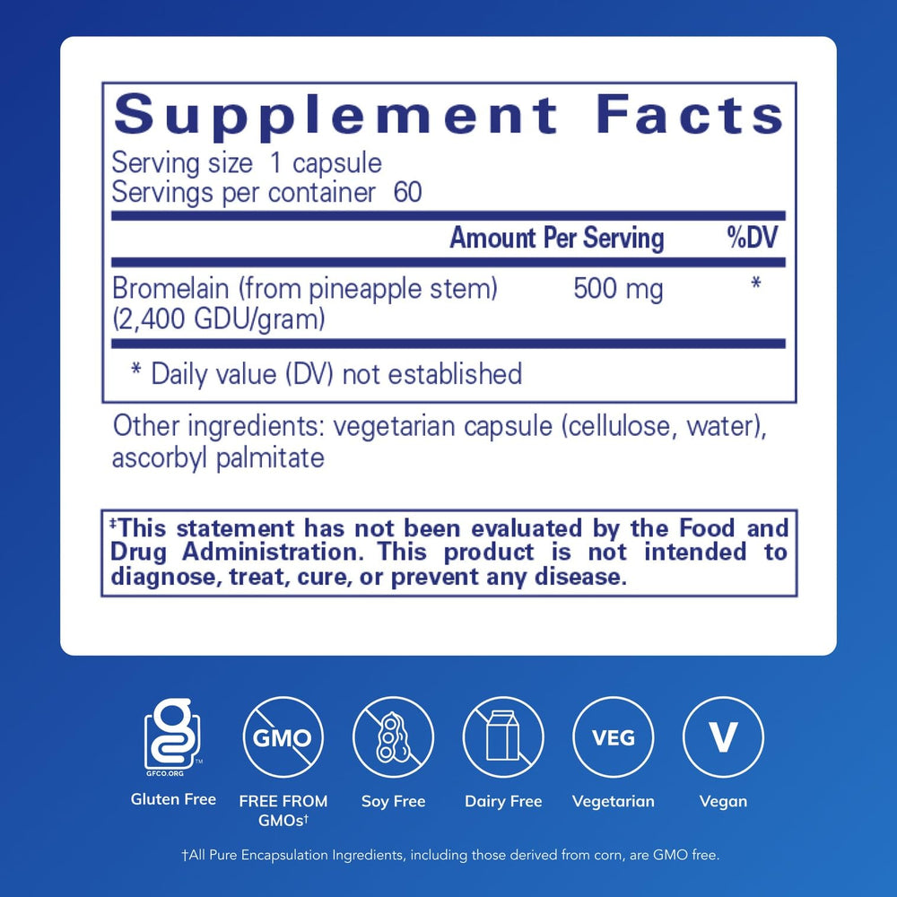 Close-up of Bromelain capsules showing vegan formula