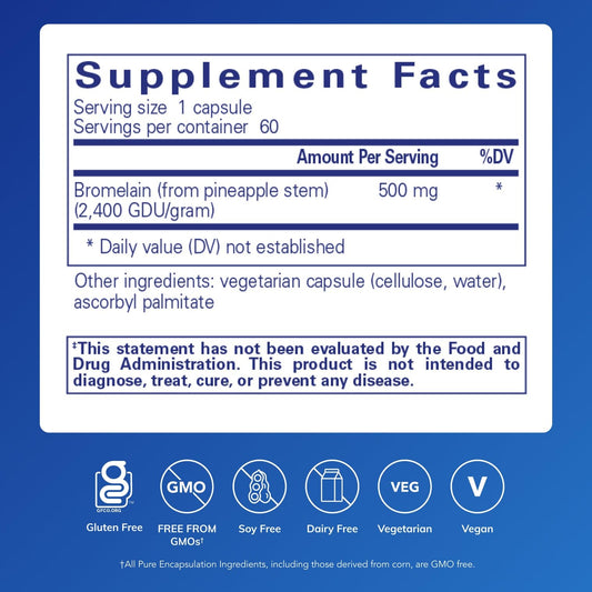 Close-up of Bromelain capsules showing vegan formula