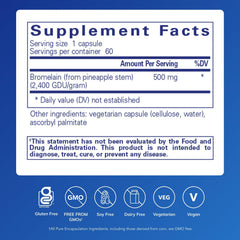 Close-up of Bromelain capsules showing vegan formula