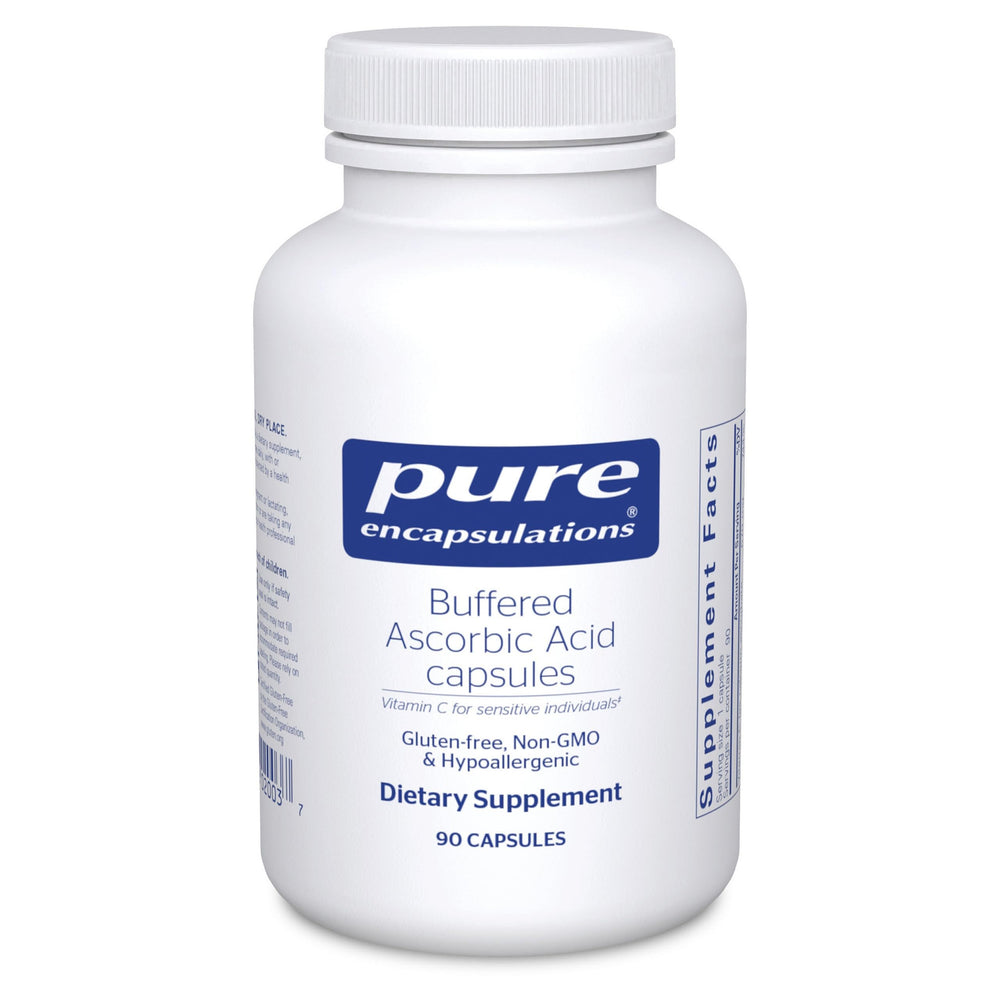 Pure Encapsulations Buffered Ascorbic Acid Capsules bottle front label gentle on sensitive stomach