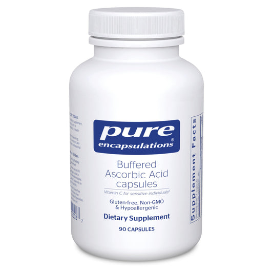 Pure Encapsulations Buffered Ascorbic Acid Capsules bottle front label gentle on sensitive stomach