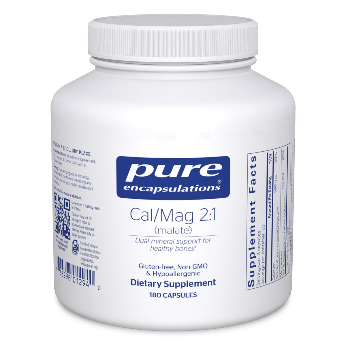 Pure Encapsulations Cal/Mag Malate bottle front for daily bone support