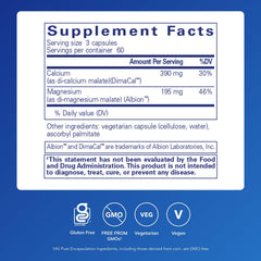 Cal/Mag Malate capsules showcasing vegan and gluten-free formula