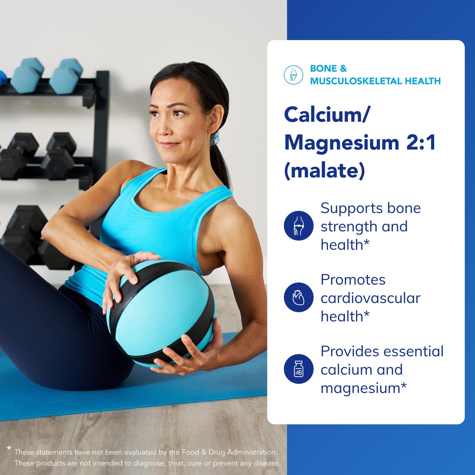 Nutrition facts panel with 2:1 magnesium to calcium ratio