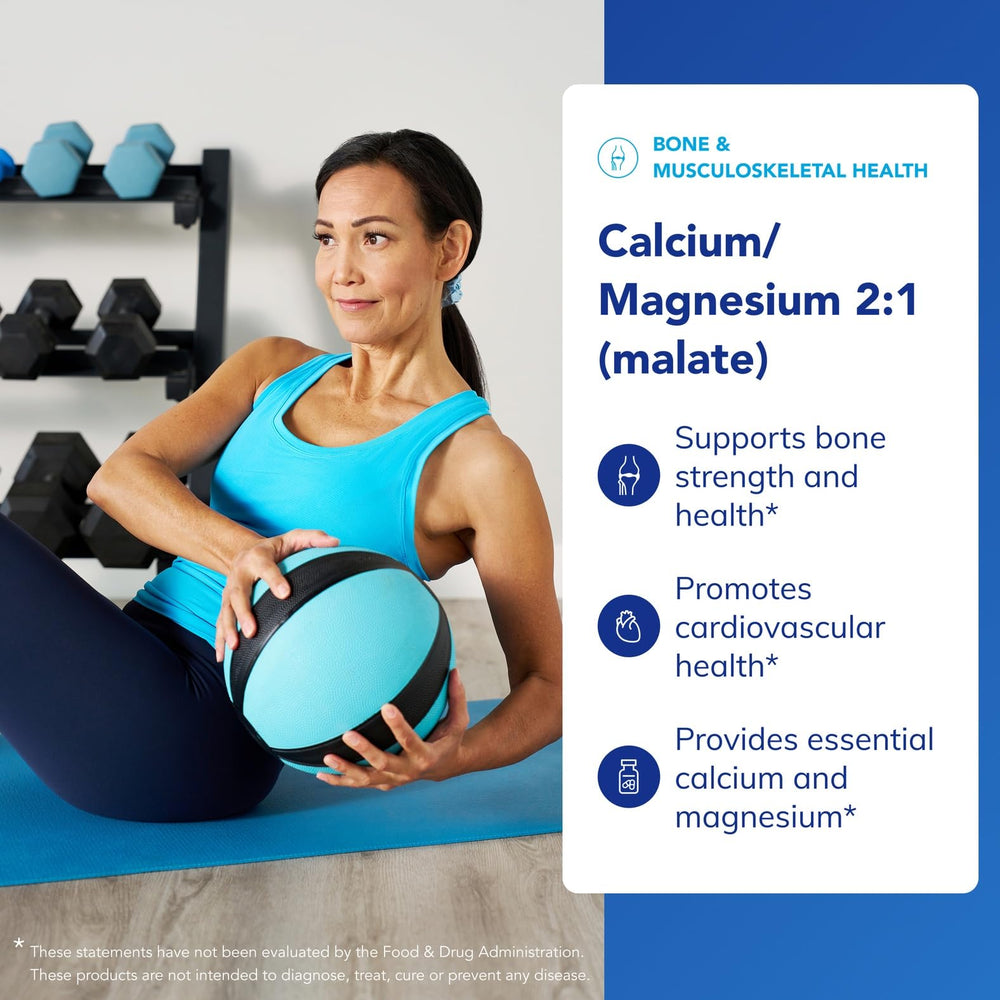 Nutrition facts panel with 2:1 magnesium to calcium ratio