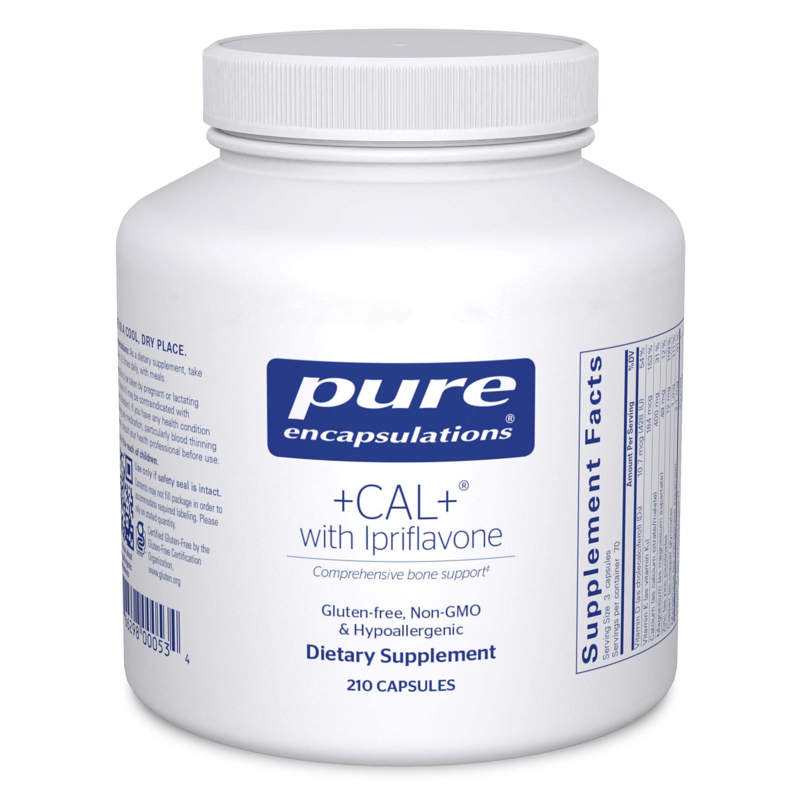 Pure Encapsulations +Cal+ with Ipriflavon bottle with capsules for bone support.