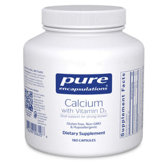 Pure Encapsulations Calcium with Vitamin D3 bottle front for daily bone support.