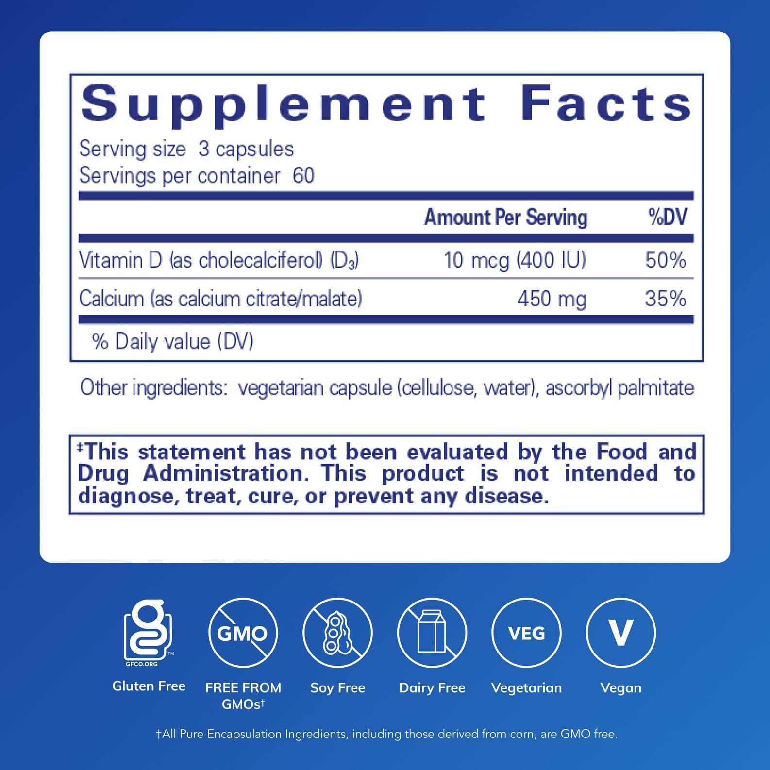 Pure Encapsulations Calcium with Vitamin D3 bottle pour showing easy daily intake.