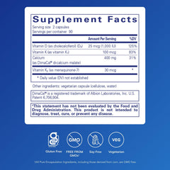 Pure Encapsulations Calcium K/D bottle back label showing ingredient profile and usage