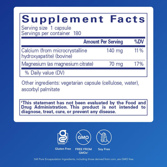 Pure Encapsulations Calcium MCHA label closeup highlighting hypoallergenic formula