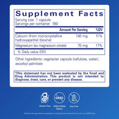 Pure Encapsulations Calcium MCHA label closeup highlighting hypoallergenic formula