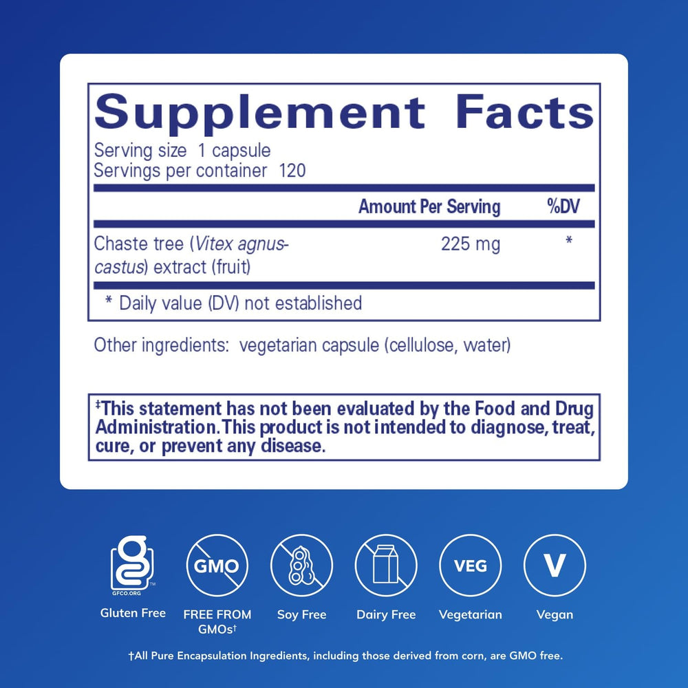 Pure Encapsulations Chaste Tree capsules ready for daily menstrual support