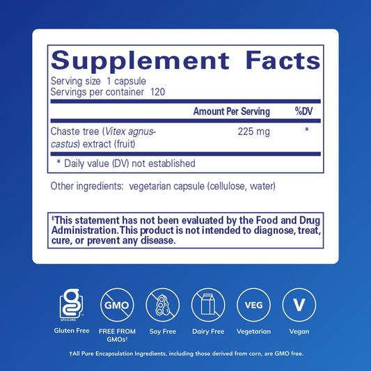 Pure Encapsulations Chaste Tree capsules ready for daily menstrual support