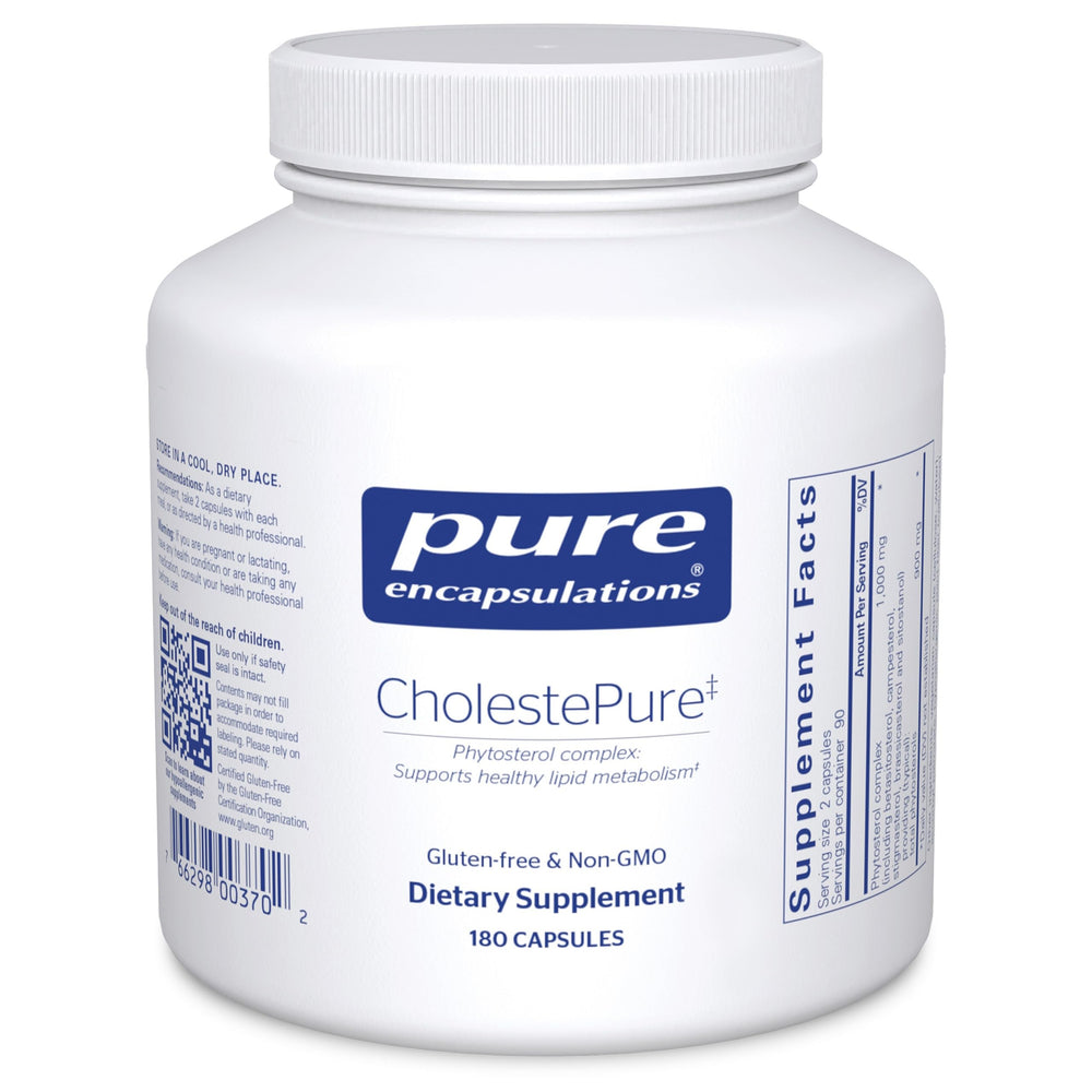 Pure Encapsulations CholestePure bottle-front signals a clean premium cardiovascular supplement