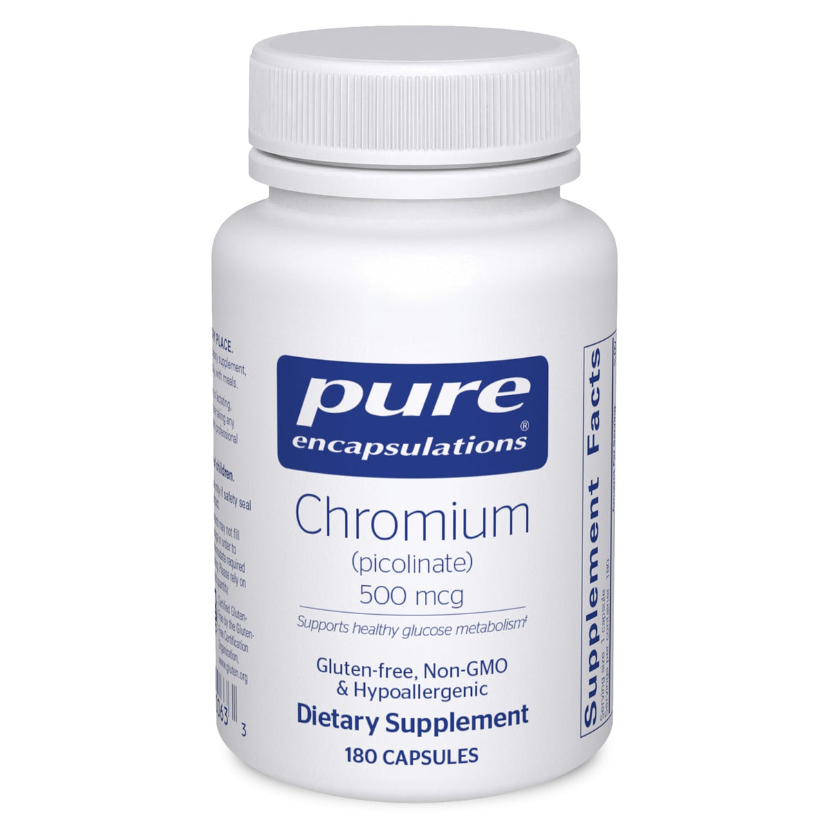 Pure Encapsulations chromium picolinate 500 mcg bottle highlighting high absorption