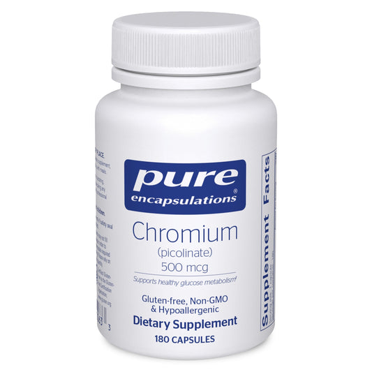 Pure Encapsulations chromium picolinate 500 mcg bottle highlighting high absorption