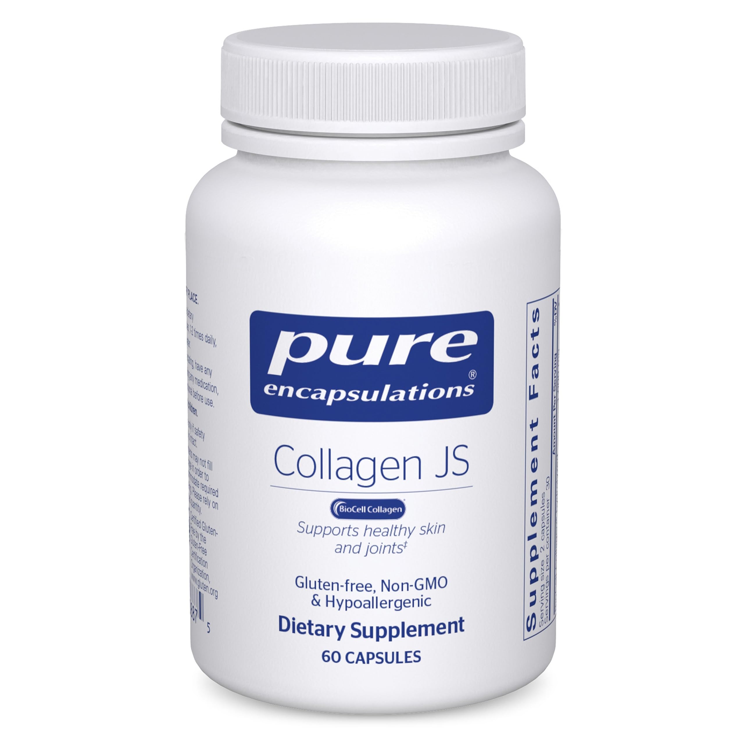 Pure Encapsulations Collagen JS bottle close-up for joint and skin support.
