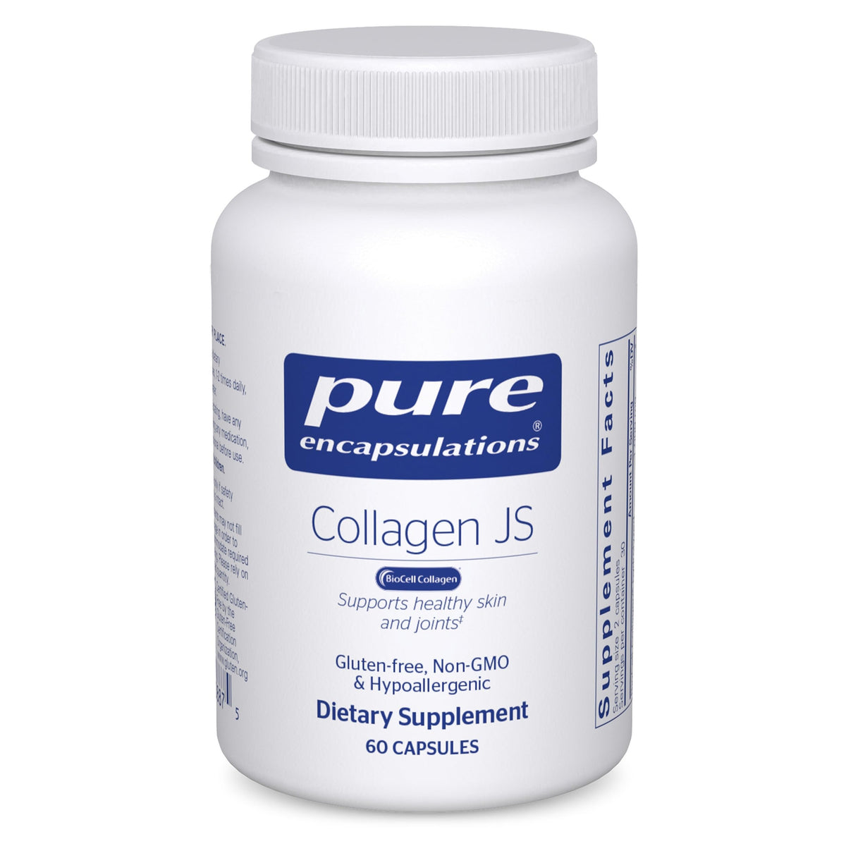Pure Encapsulations Collagen JS bottle close-up for joint and skin support.