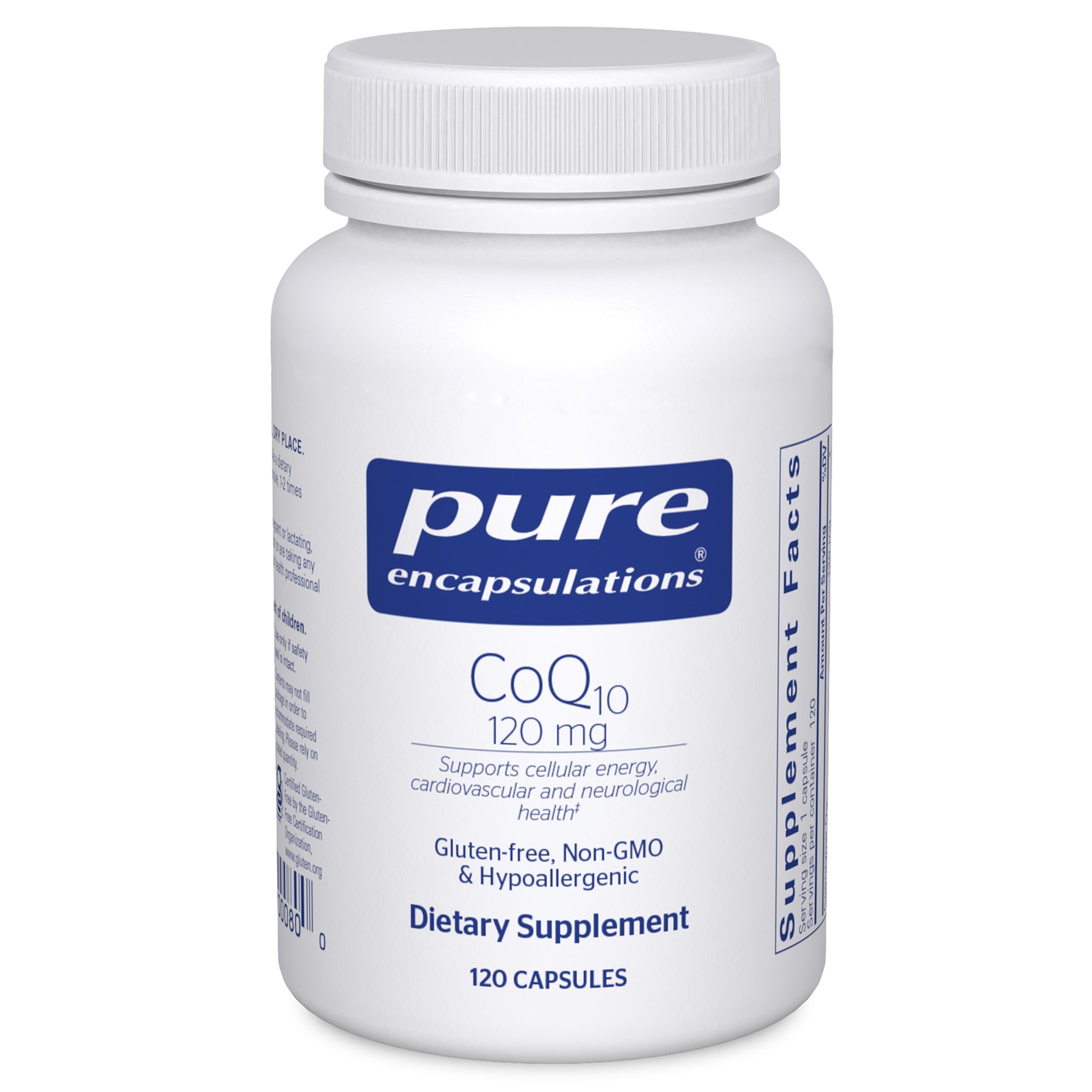 Pure Encapsulations CoQ10 120 mg bottle supports cellular energy and heart health