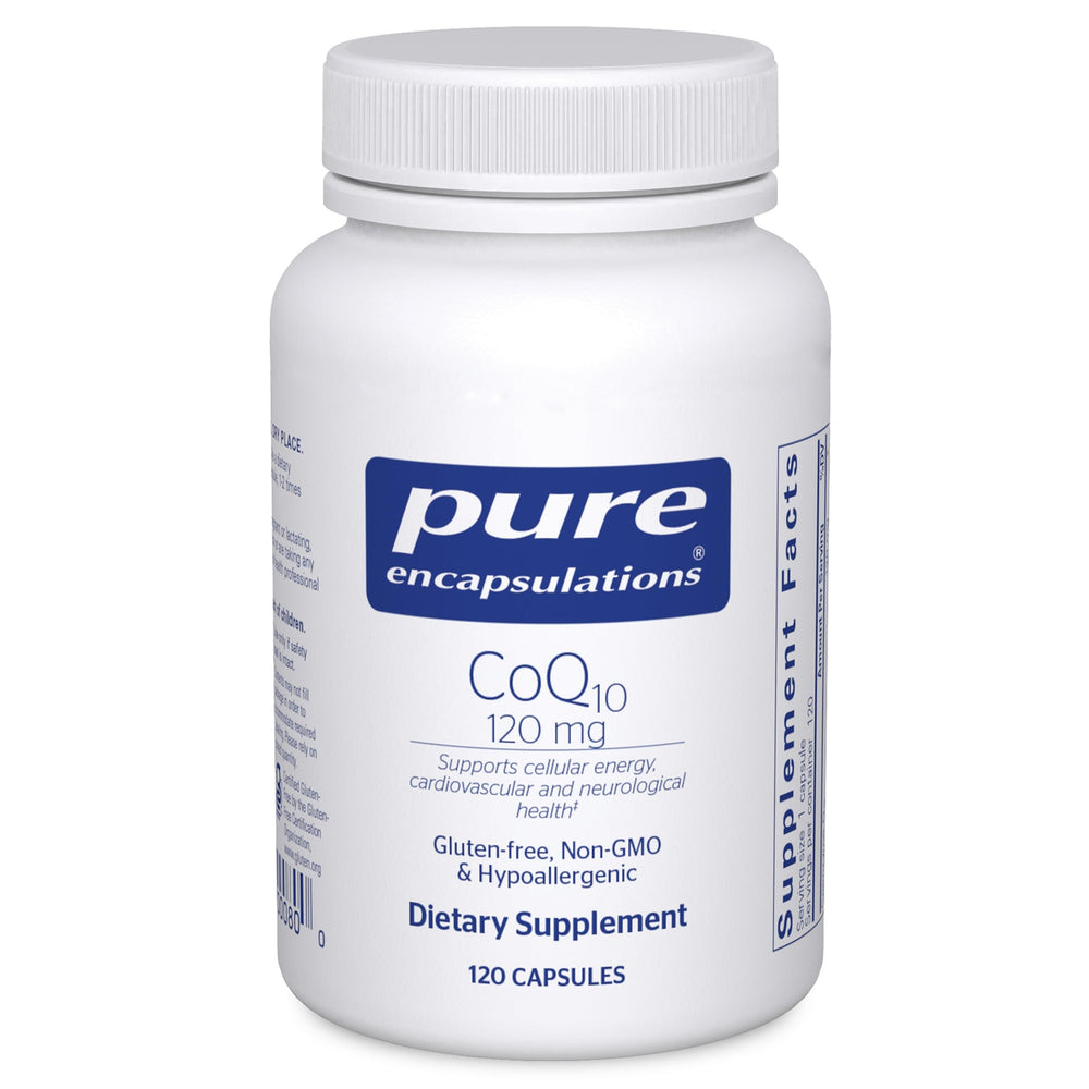Pure Encapsulations CoQ10 120 mg bottle supports cellular energy and heart health